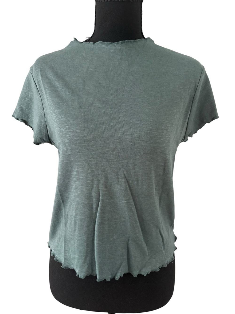 Zenana Outfitters Sage Green Short Sleeve Lettuce Hem Tee